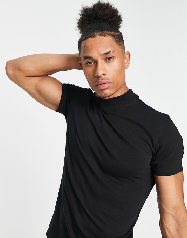 Bershka Mock Neck Smart T-shirt In Black