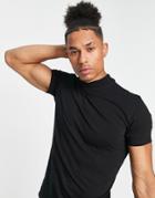 Bershka Mock Neck Smart T-shirt In Black