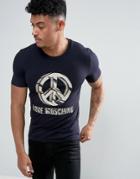 Love Moschino T-shirt In Black With Peace Logo - Black