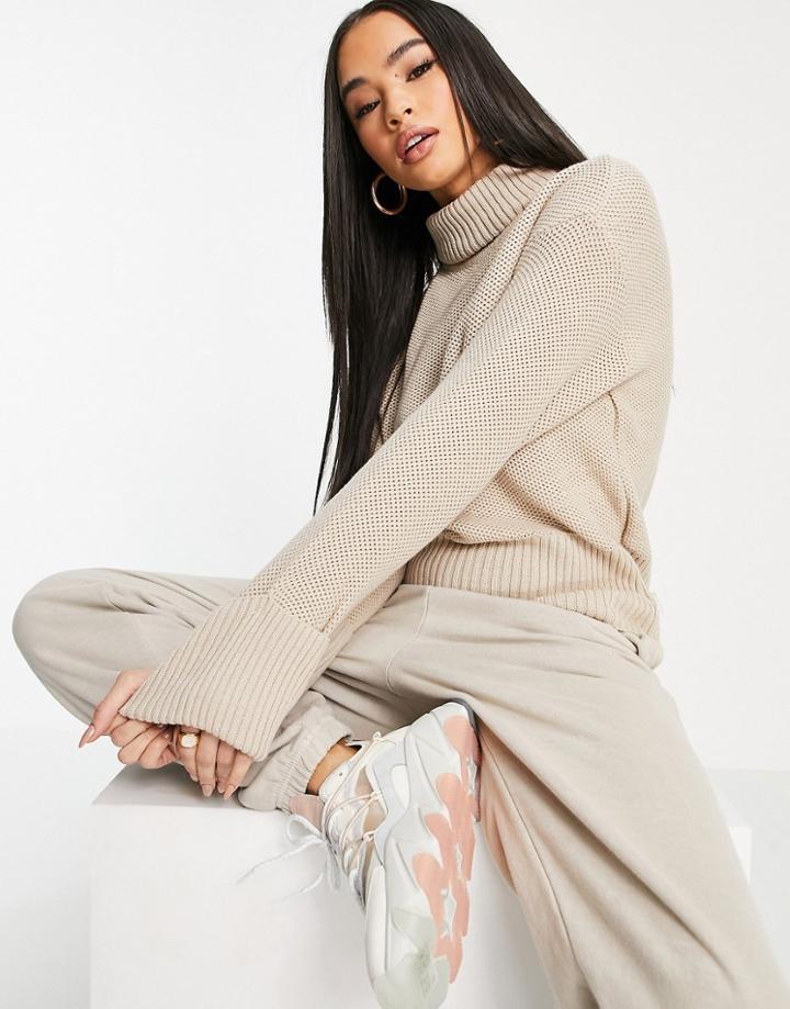 Na-kd Folded High Neck Sweater In Beige-neutral