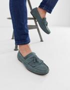 Asos Design Driving Shoes In Blue Suede - Blue
