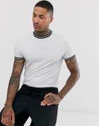 Asos Design T-shirt With Tipping In White Marl - White
