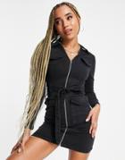 Parisian Zip Through Denim Dress In Charcoal-grey