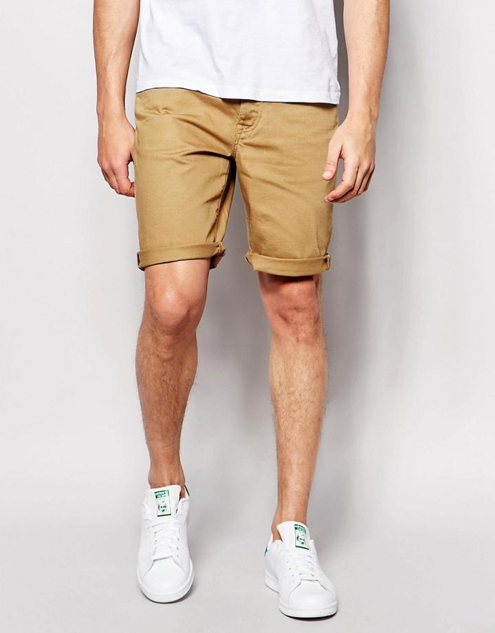 Asos Skinny Denim Shorts In Stone - Stone