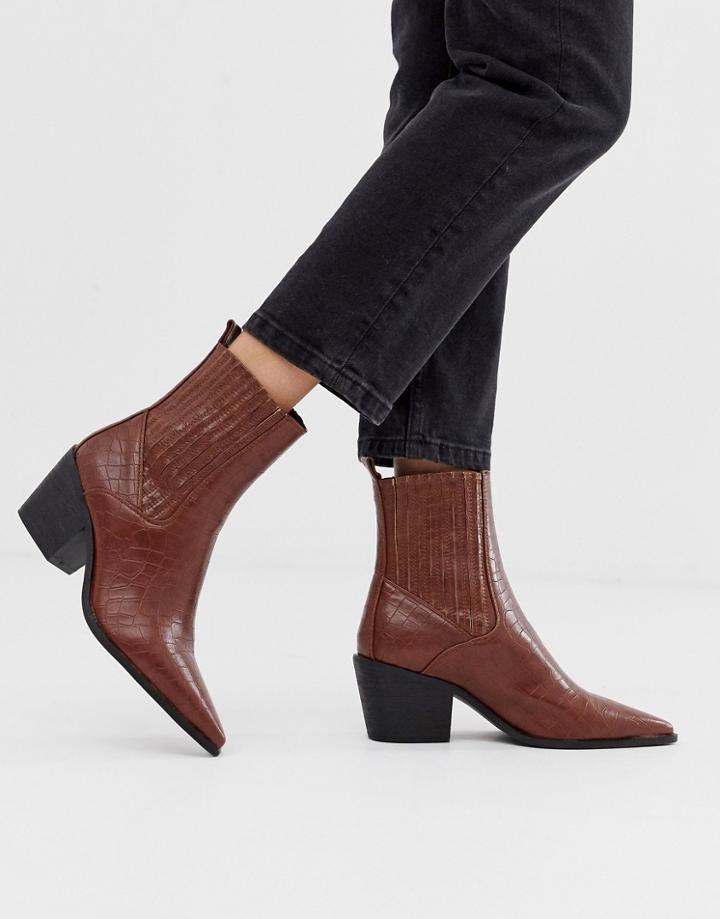Raid Rocco Brown Croc Effect Western Boots