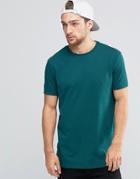 Asos Longline T-shirt With Crew Neck In Green - Green
