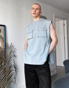 Asos Unrvlld Spply Relaxed Tank With Utility Pockets & Logo Embroidery In Pale Blue-blues