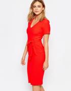 Oasis Wiggle Belted Dress - Red