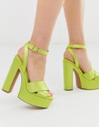 Asos Design Novel Chunky Platfrom Heeled Sandals In Lime Green