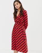 Influence Wrap Midi Dress In Diagonal Stripe - Pink