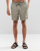 Asos Swim Shorts In Khaki With Double Waistband In Mid Length - Green