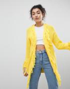 Asos Design Oversized Cardigan With Fringing - Yellow