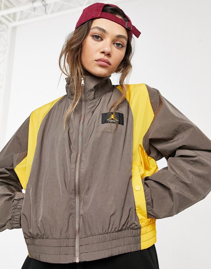 Nike Jordan Woven Color-block Jacket In Gray And Yellow-grey