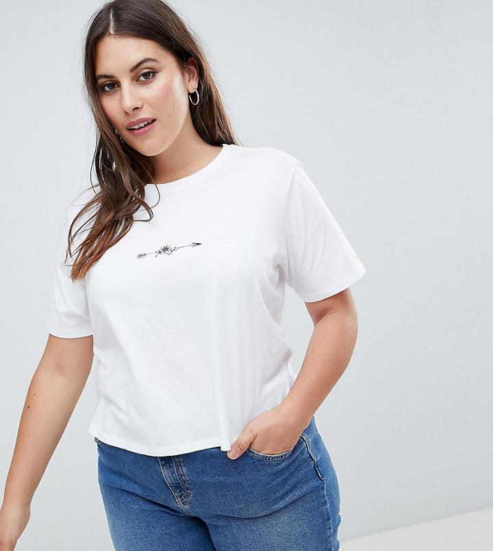 Asos Design Curve T-shirt With Floral Arrow Print - White
