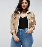 Asos Curve Cord Jacket With Fleece Collar In Stone - Stone