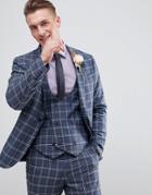 Asos Design Wedding Skinny Suit Jacket In Blue And White Check - Blue