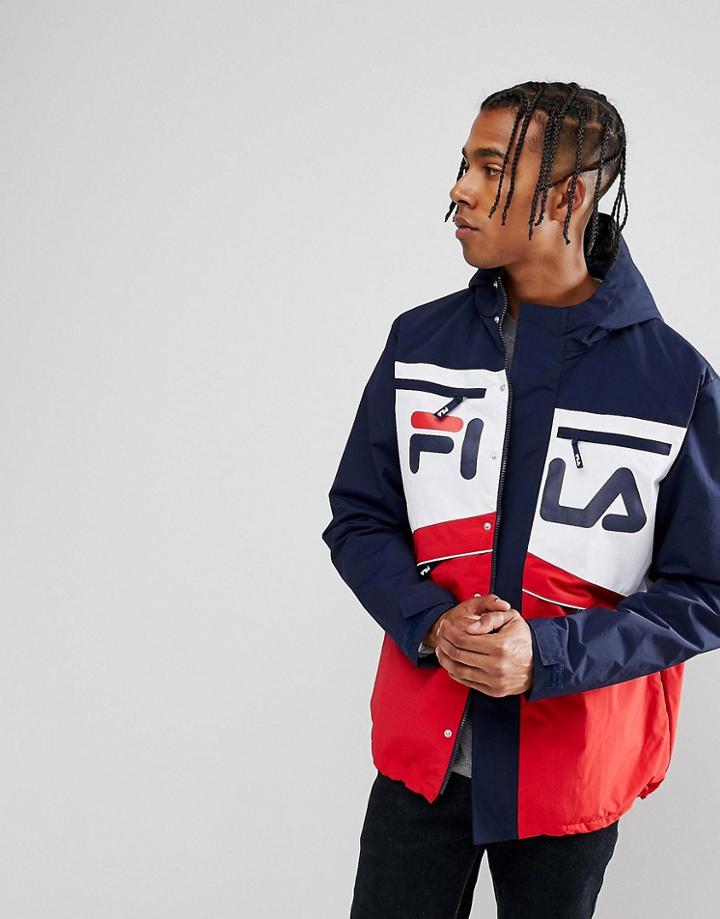Fila Black Parka With Contrast Logo - Navy