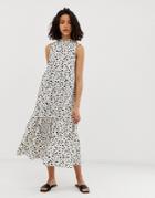 Asos Design Sleeveless Tiered Cotton Midi Dress In Splodge Print - Multi