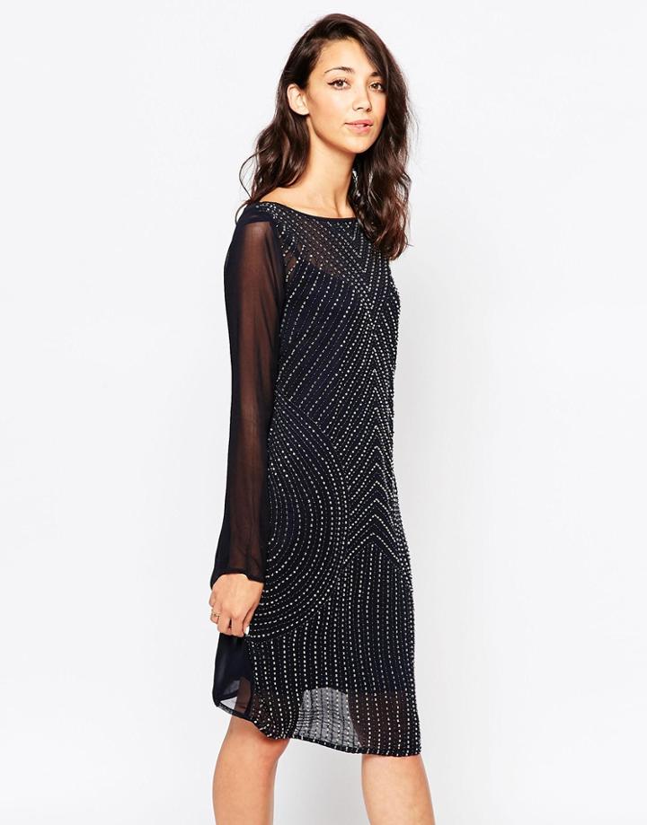 True Decadence Beaded Shift Dress - Navy Silver