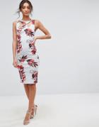 City Goddess Tall Strappy Pencil Dress In Floral Placement Print - Blue