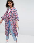 Stylenanda Oversized Kimono With Frills In Floral Print - Pink