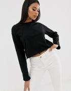 Asos Design Boxy Crop T-shirt With Overlock In Black
