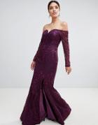 Bariano Sweetheart Neck Lace Maxi Dress In Plum - Purple