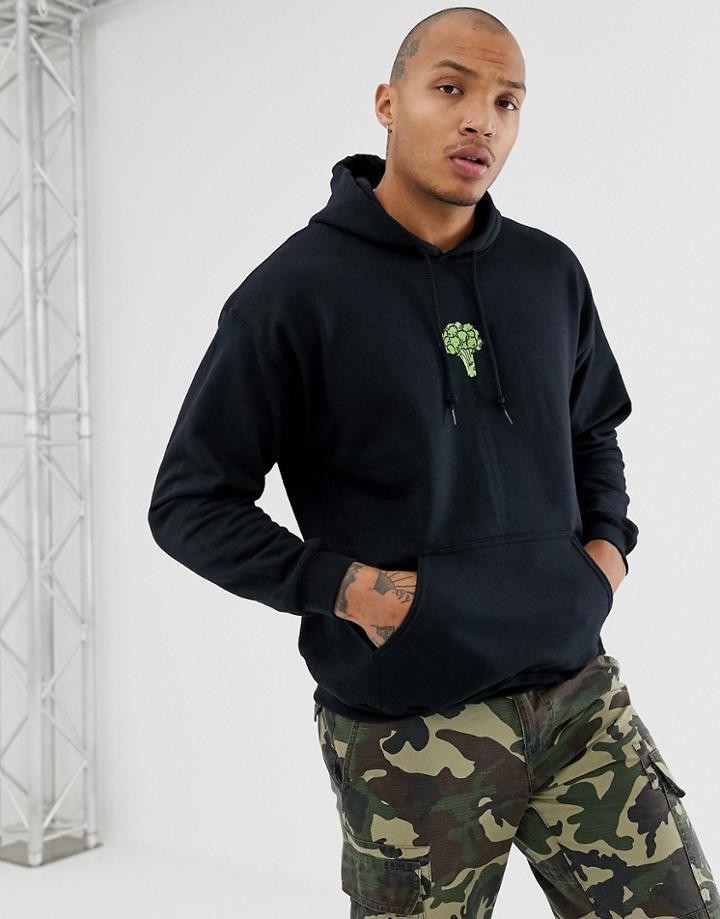 New Love Club Embroidered Brocolli Hoodie-black