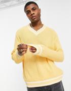 Asos Design Fisherman Rib Cricket Sweater In Light Yellow