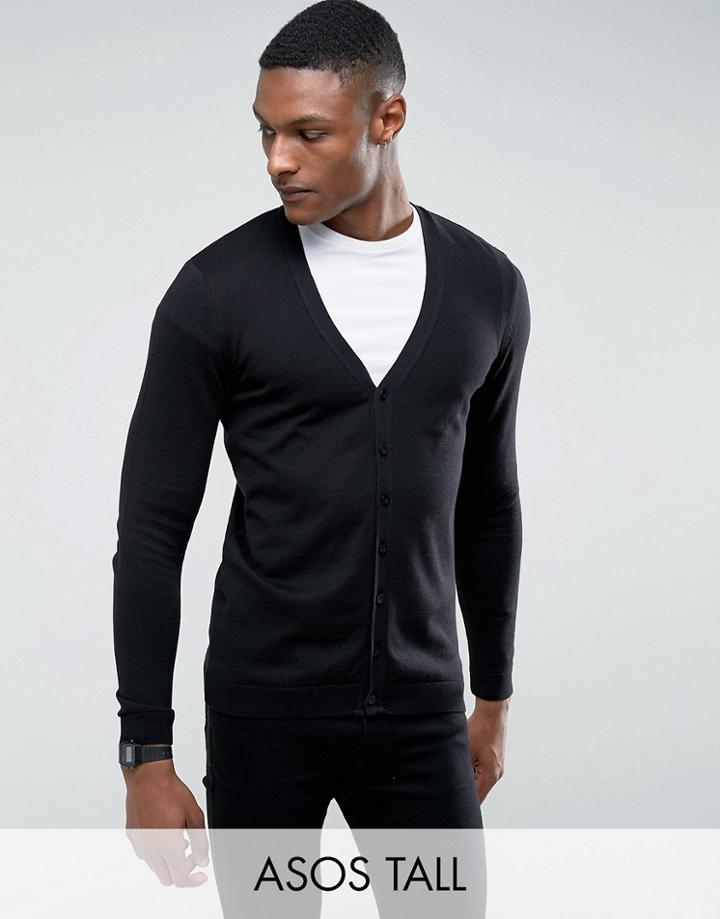 Asos Tall Cotton Cardigan In Black - Black