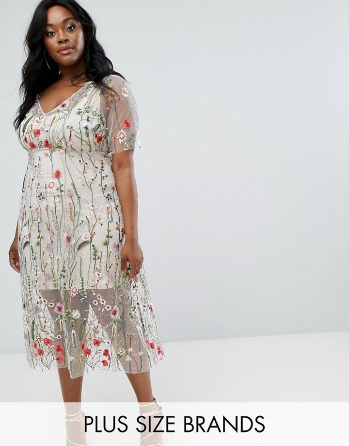 Elvi Floral Embroidered Dress - Multi