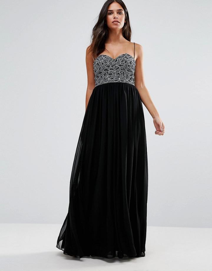 Forever Unique Roisin Bandeau Maxi Dress With Embelished Bodice - Blac