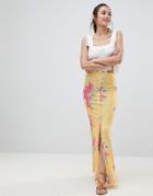Asos Maxi Skirt With Button Front In Tea Floral Print - Multi
