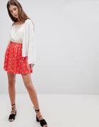 Asos Design Mini Skater Skirt In Red Floral - Multi