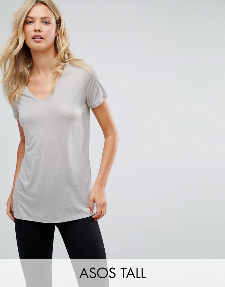 Asos Tall Lightweight T-shirt With V Neck - Gray