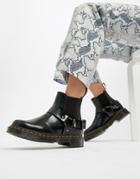 Dr Martens Wincox Black Leather Harness Flat Chelsea Boots - Black