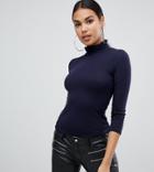 Boohoo Basic Roll Neck Top In Navy - Navy