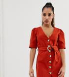 Boohoo Petite Button Through Sundress In Rust - Orange