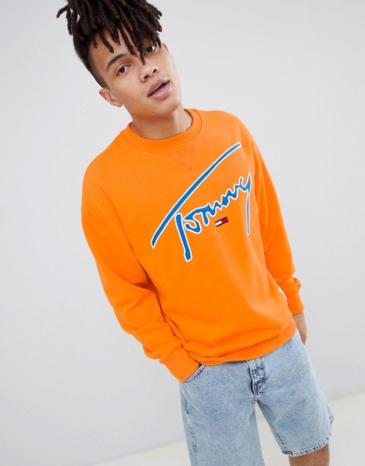 Tommy Jeans Signature Capsule Logo Front Sweatshirt Relaxed Fit In Orange - Orange