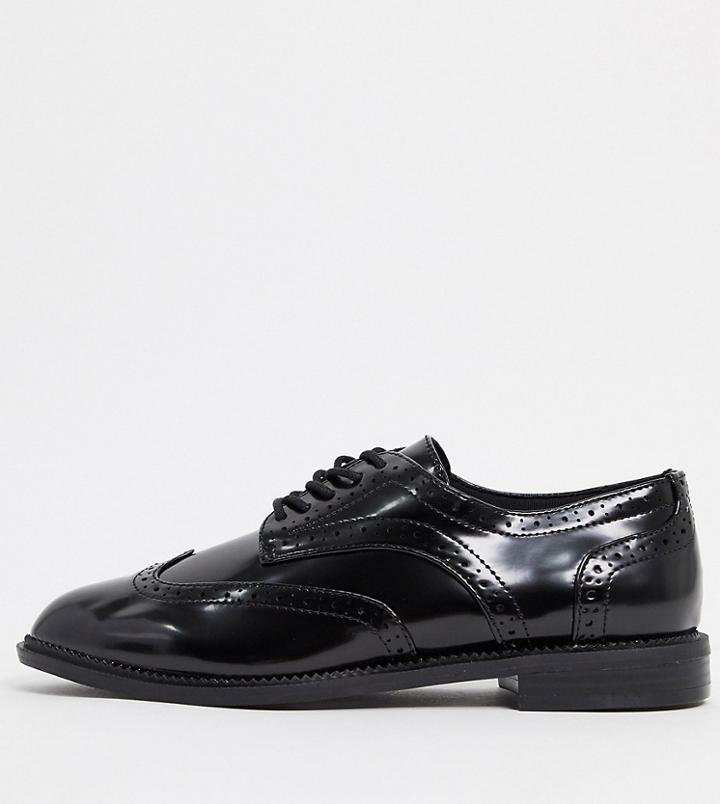 Asos Design Wide Fit More Flat Lace Up Shoes In Black