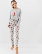 Asos Design Mix & Match Lightning Bolt Pyjama Jersey Legging-gray
