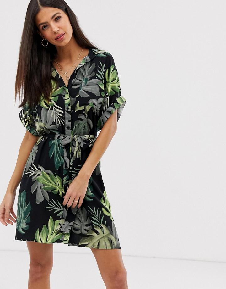 River Island Shirt Dress In Tropical Print-green