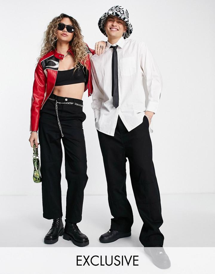 Collusion Unisex Y2k Twill Utility Pants With Seam Detail In Black