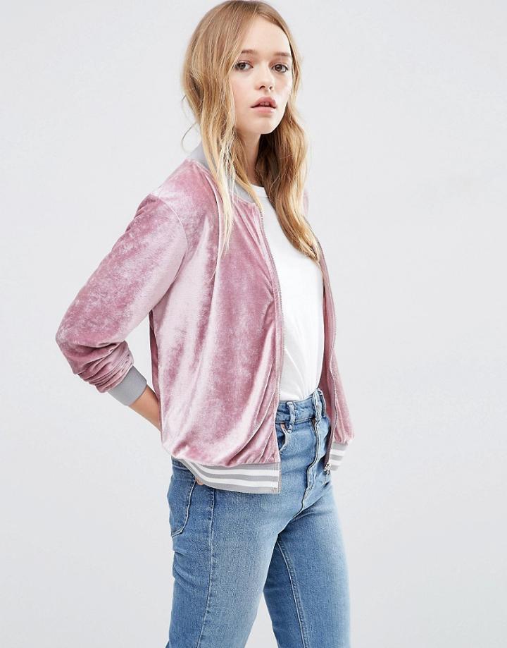 Asos Bomber Jacket In Velvet - Pink