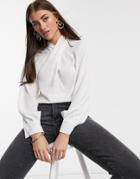 Asos Design Long Sleeve Top With Twist Neck Detail In Ivory-white