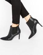 Office Angles Leather Stud Heeled Ankle Boots - Black