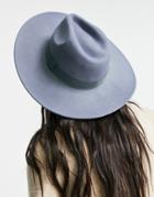 Asos Design Felt Fedora Hat With Wide Brim In Blue With Size Adjuster-blues
