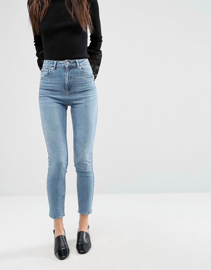 Asos Farleigh High Waist Slim Mom Jeans In Prince Wash - Blue