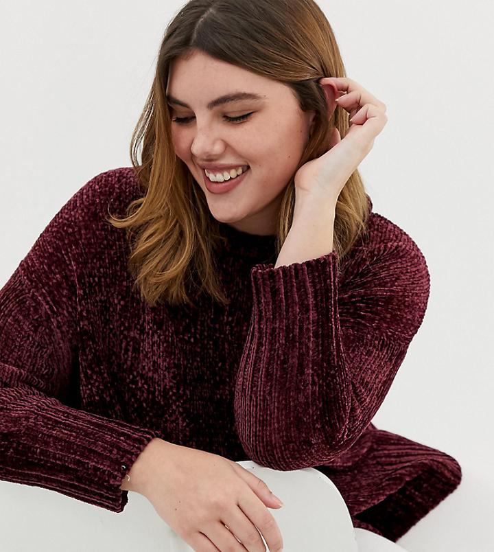 Brave Soul Plus Meme Sweater In Chenille - Red