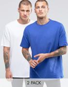 Asos 2 Pack Longline Oversized T-shirt In White/blue - Multi